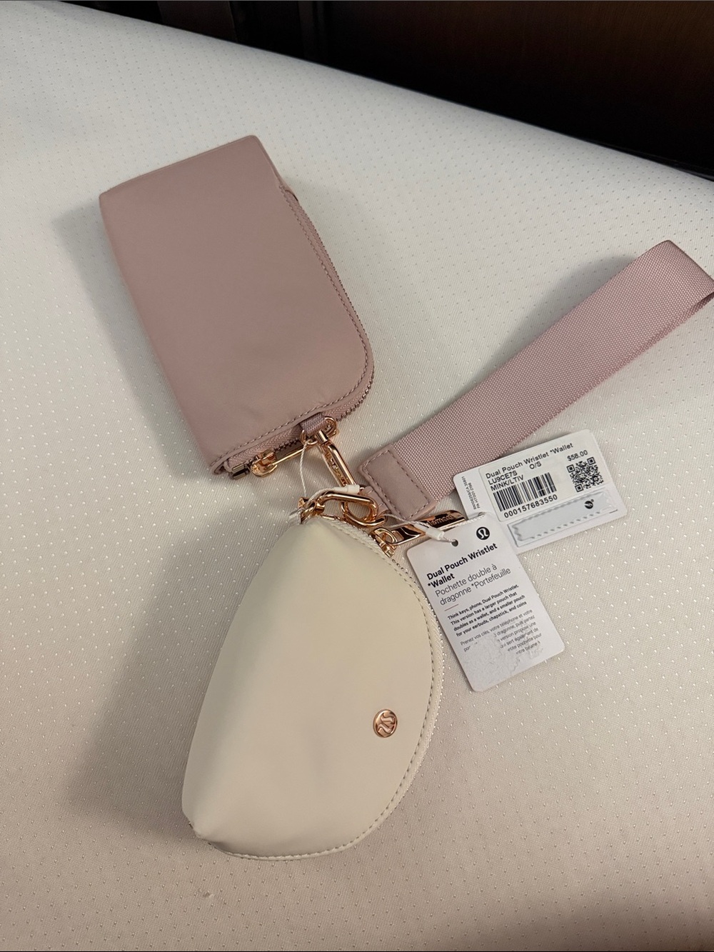 lululemon athletica Dual Pouch Wristlet in Blush Pink and Cream
